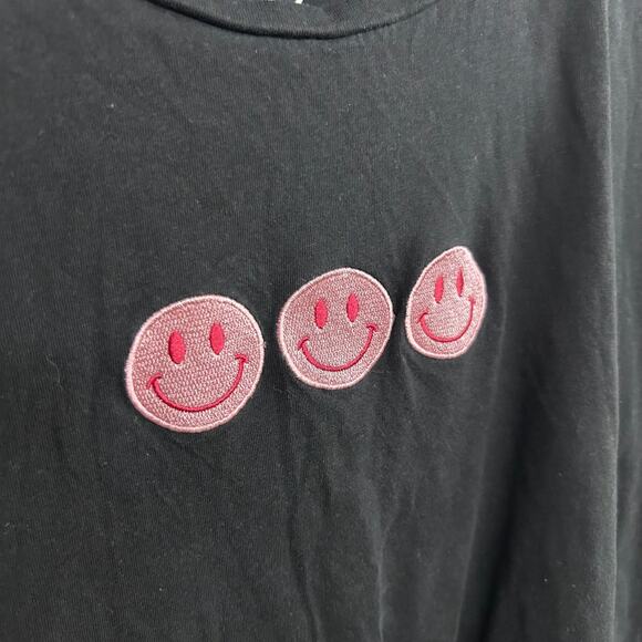 Minimalist Smiley Face Tee Organic Generation Black Pink Embroidery XL - Picture 2 of 3